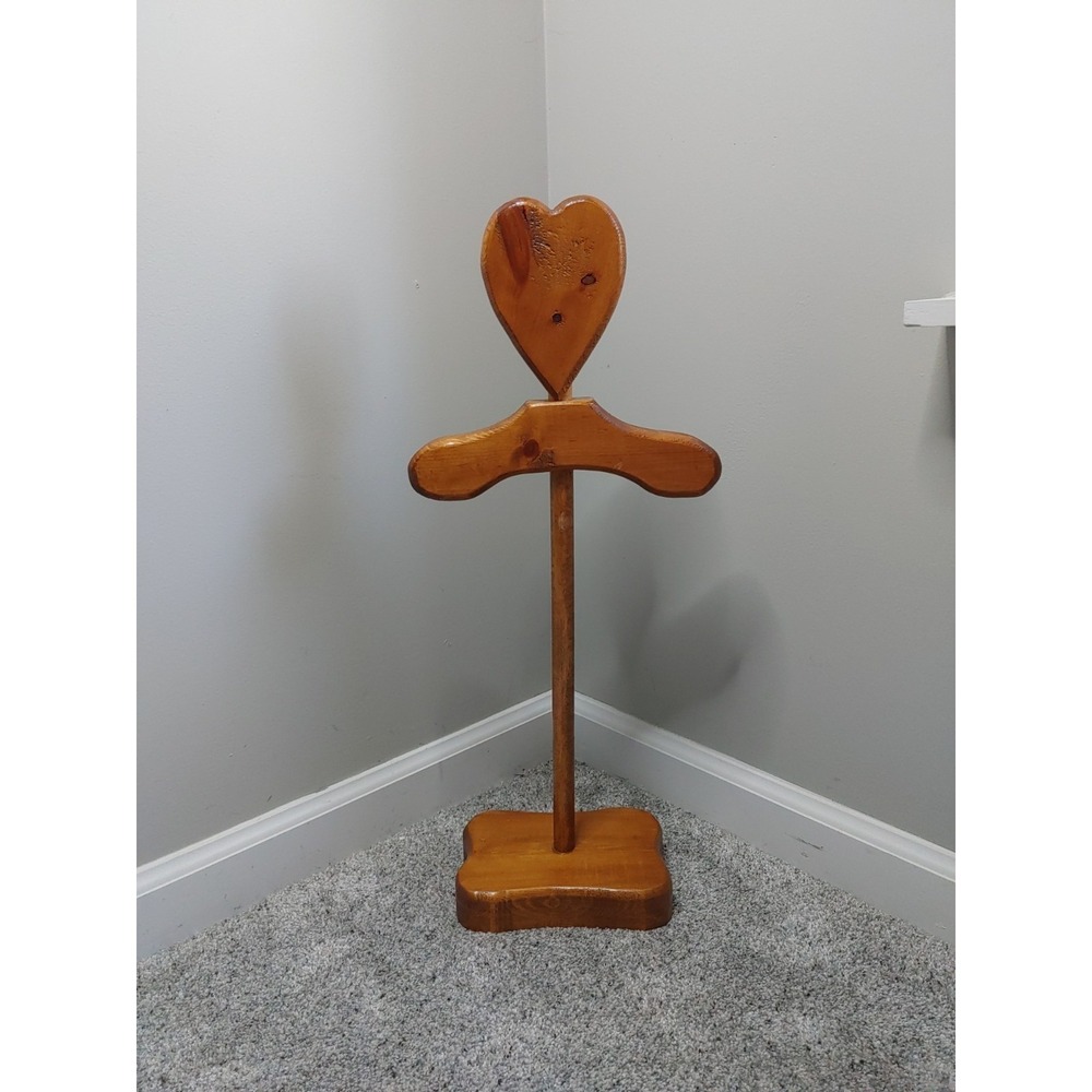Heart Primitive Wooden Child Nursery Coat Hat Stand Country Cottage Towel Rack